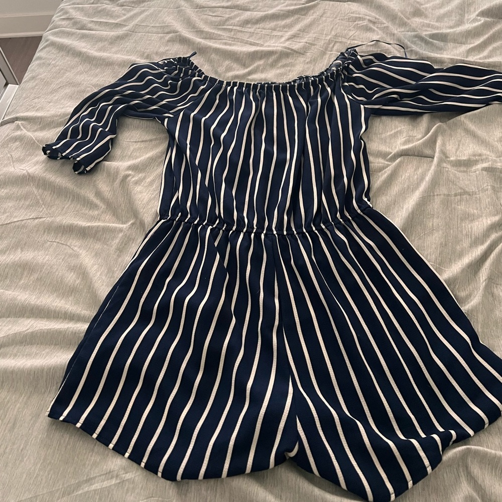 Blue and white romper